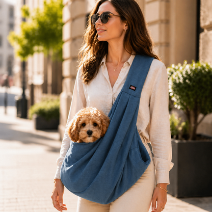 Blauw/grijze buikdrager voor kleine honden
