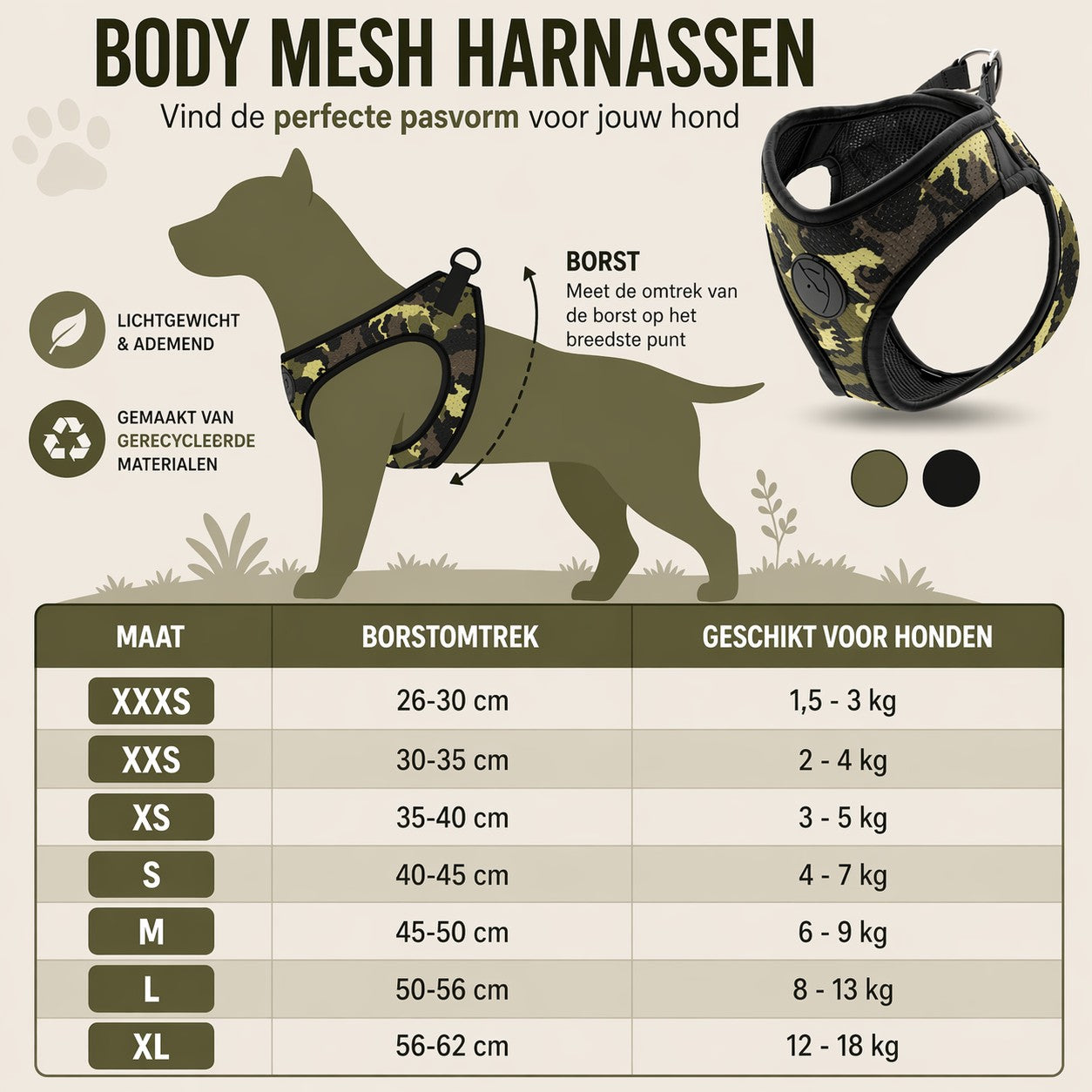 Morso Dog Harness Body Mesh Recycled Full Metal Dog Brown