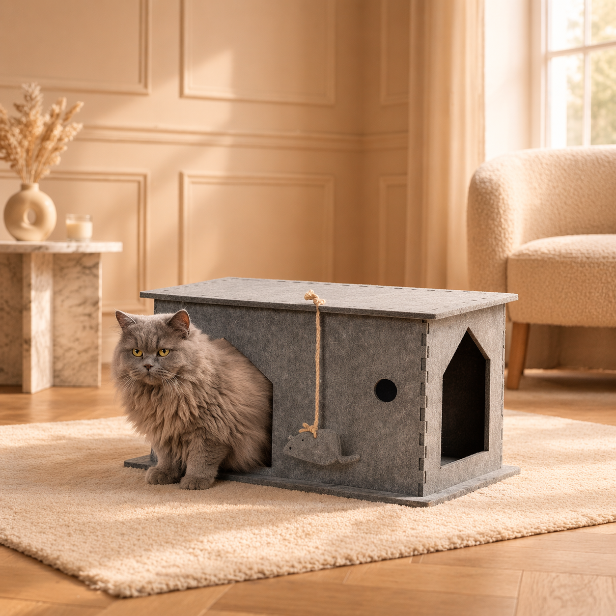 Luxe kattenhuis in lichtgrijs vilt