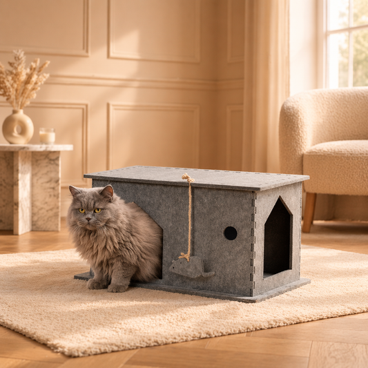 Luxe kattenhuis in lichtgrijs vilt