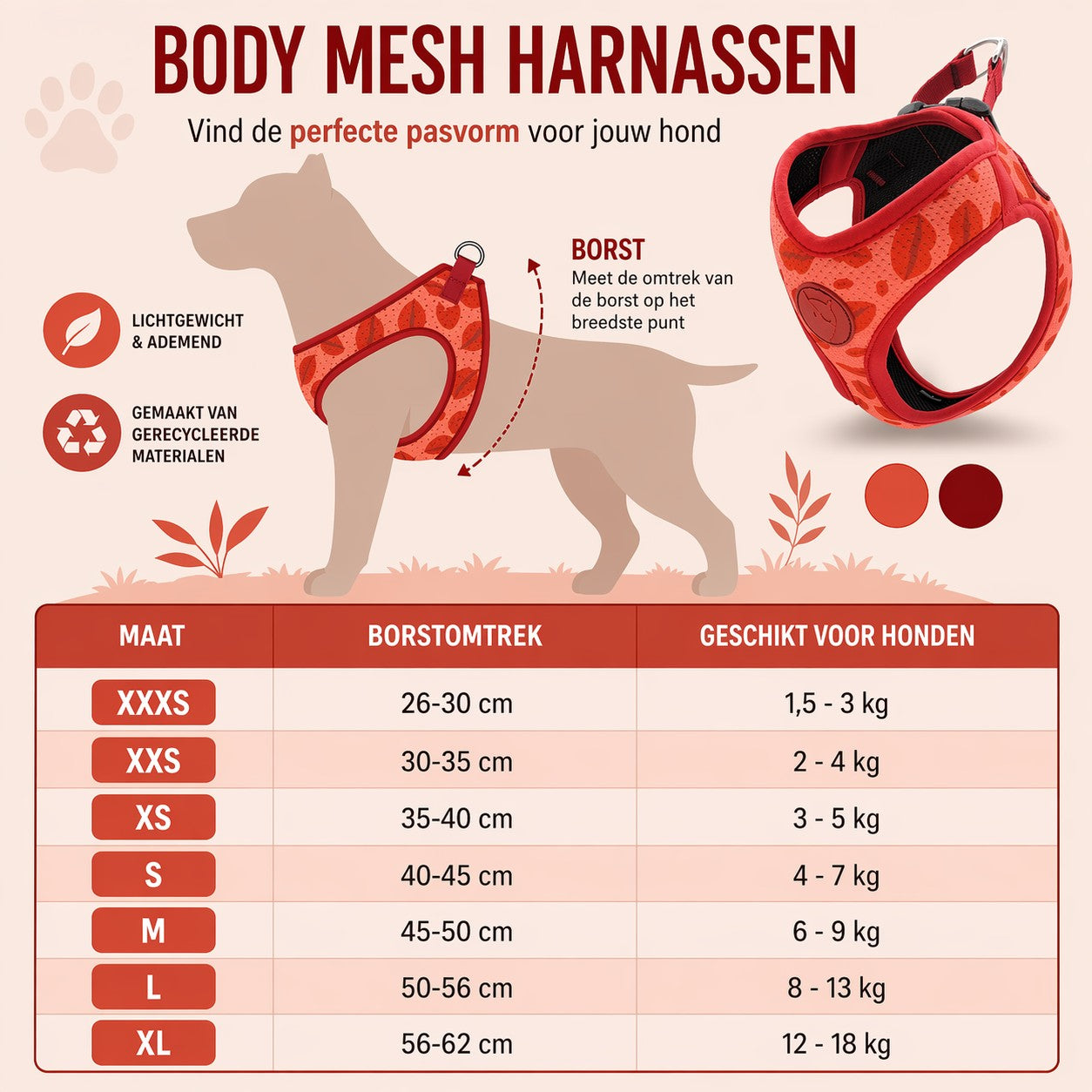 Morso Dog Harness Body Mesh Recycled Lipstick Pink