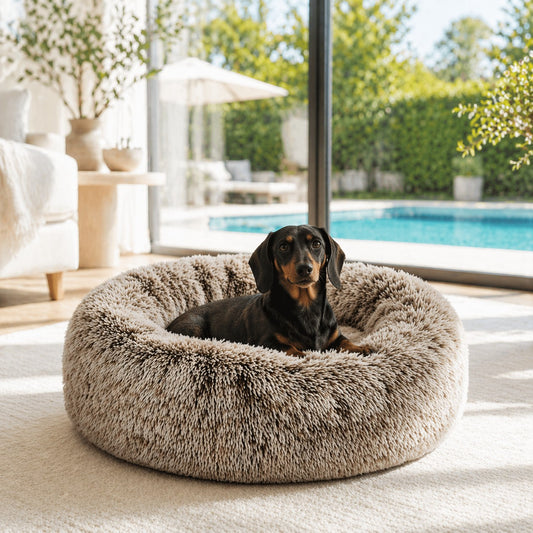 Heerlijk wegdromen in deze donut beige hondenmand